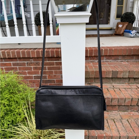 Vintage 90s Black Real Leather Shoulder Handbag Swagger Bag - Picture 2 of 12